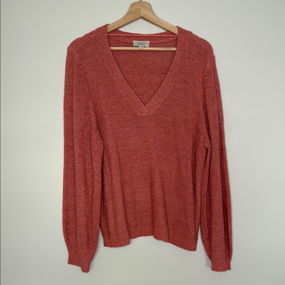 LOFT Pink V-Neck Sweater Relaxed Fit